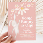 いくつかのバニーデイジーピンクガールの最初の誕生日パーティー 招待状