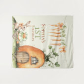 いくつかのバニーニンジン1st誕生日の水色 タペストリー (正面(横))