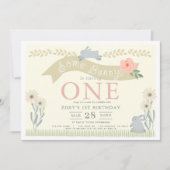 いくつかのバニーパステルイエロー1st誕生日 招待状 (正面)