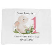 いくつかのバニーパーソナライズされたは1歳の誕生日 ラージペーパーバッグ (正面)