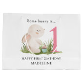 いくつかのバニーパーソナライズされたは1歳の誕生日 ラージペーパーバッグ (裏面)