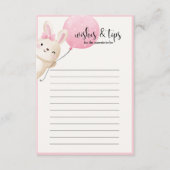いくつかのバニーピンクのバルーンの願いとヒント赤ちゃんシャワー アドバイスカード (正面)