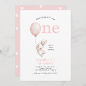 いくつかのバニーピンクの女の子春イースター1st誕生日 招待状 (正面/裏面)