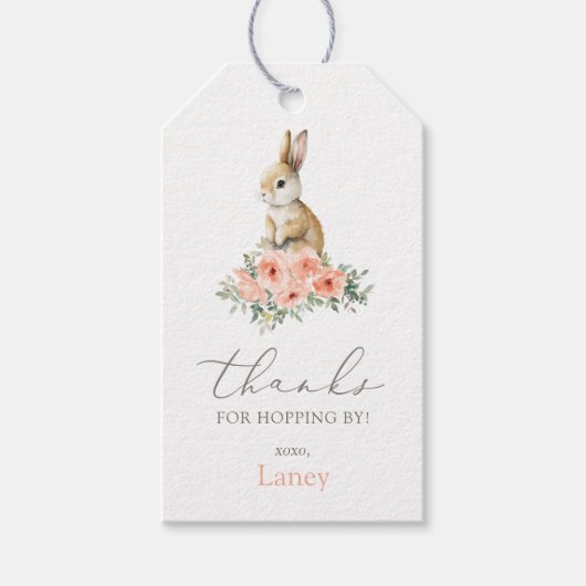いくつかのバニーピンクフローラガールバースデーパーティー ギフトタグ (正面)