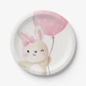 いくつかのバニーピンクボウバルーンウィンクバニーベビーシャワー ペーパープレート (正面)