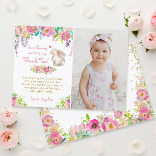 いくつかのバニーフラワーズ誕生日写真サンキューカード サンキューカード
