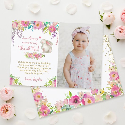 いくつかのバニーフラワーズ誕生日写真サンキューカード サンキューカード
