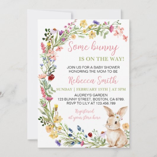 いくつかのバニーフローラウサギ赤ちゃんシャワー 招待状 (正面)