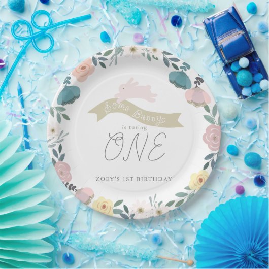 いくつかのバニーフローラガーデン1stバースデーホワイト ペーパープレート (パーティー)