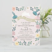 いくつかのバニーフローラピンクの女の子ドライブバイベビーシャワー 招待状 (スタンド正面)