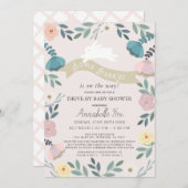 いくつかのバニーフローラピンクの女の子ドライブバイベビーシャワー 招待状 (正面/裏面)