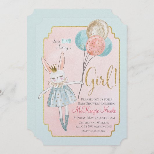 いくつかのバニーベビーシャワー招待状 招待状 (正面/裏面)