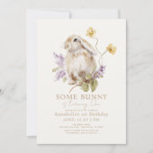 いくつかのバニーロップパープル薄紫フローラ1st誕生日 招待状 (正面)