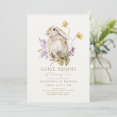 いくつかのバニーロップパープル薄紫フローラ1st誕生日 招待状 (スタンド正面)