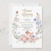 いくつかのバニーワイルドフラワーガーデンかわいい赤ちゃんシャワー 招待状 (正面)
