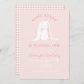 いくつかのバニーワンピンクファースト誕生日招待状 招待状 (正面/裏面)