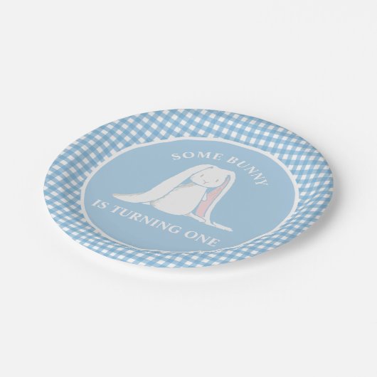 いくつかのバニーワンブルーギンガム誕生日 ペーパープレート (アングル)