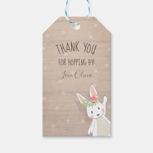 いくつかのバニー感謝メッセージカードピンクの女の子イースター ギフトタグ (正面)