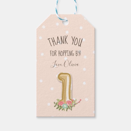 いくつかのバニー感謝メッセージカードピンクの女の子イースター ギフトタグ (正面)