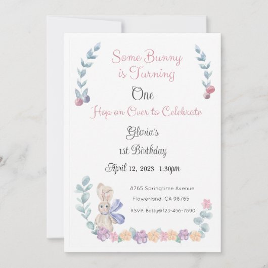 いくつかのバニー招待状、1歳の誕生日、2歳の誕生日 招待状 (正面)