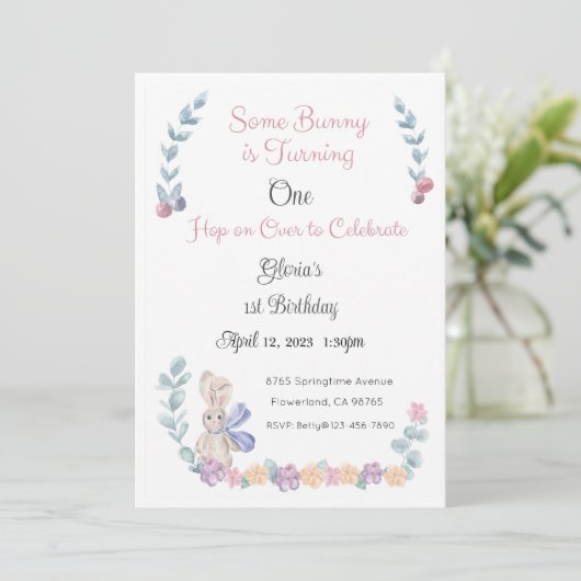 いくつかのバニー招待状、1歳の誕生日、2歳の誕生日 招待状 (スタンド正面)