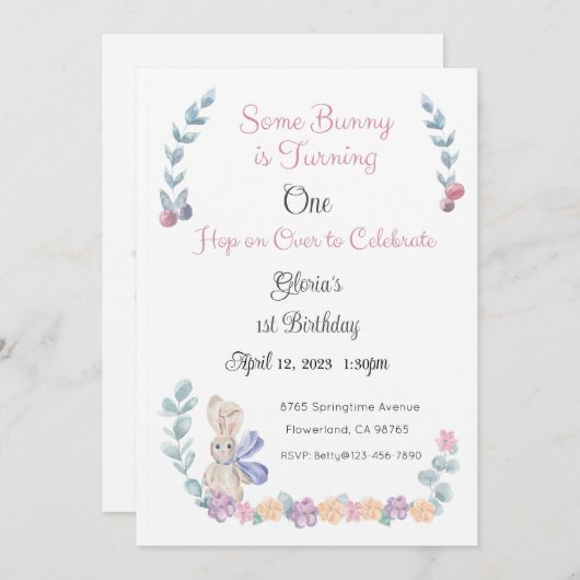 いくつかのバニー招待状、1歳の誕生日、2歳の誕生日 招待状 (正面/裏面)