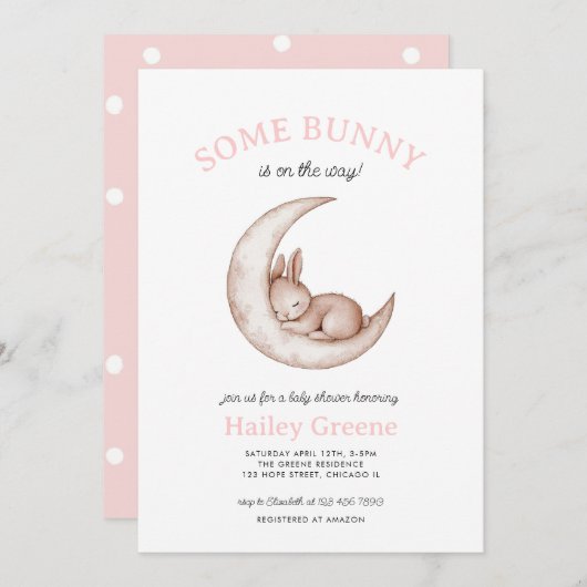 いくつかのバニー春イースターピンクの女の子の赤ちゃんシャワー 招待状 (正面/裏面)