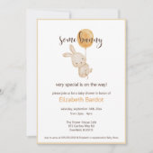 いくつかのバニー水色バルーンバニー赤ちゃんシャワー 招待状 (正面)