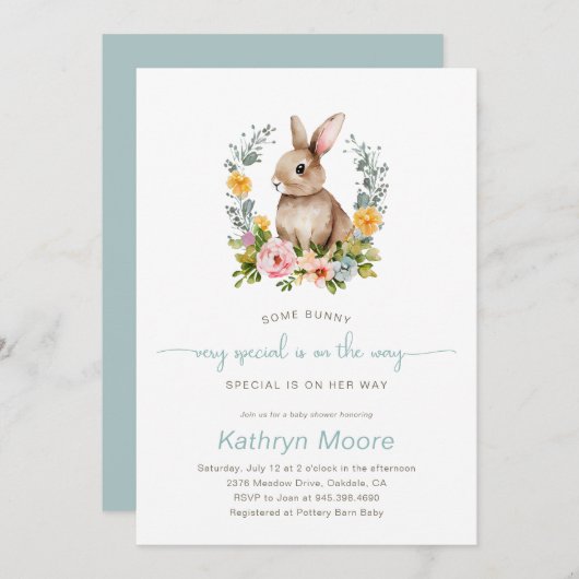 いくつかのバニー特別なフローラの赤ちゃんシャワー 招待状 (正面/裏面)
