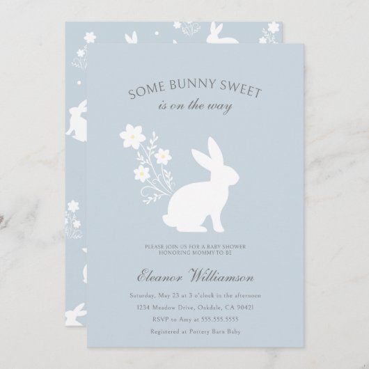 いくつかのバニー甘いフローラの赤ちゃんシャワー 招待状 (正面/裏面)