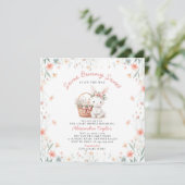 いくつかのバニー甘いワイルドフラワーピンクの弓ベビーシャワー 招待状 (スタンド正面)