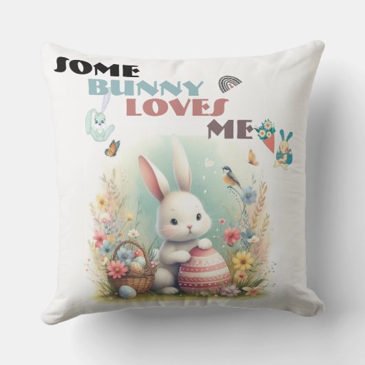 いくつかのバニー私を愛するフローライースターエッグバスケットかわいい クッション (裏面)