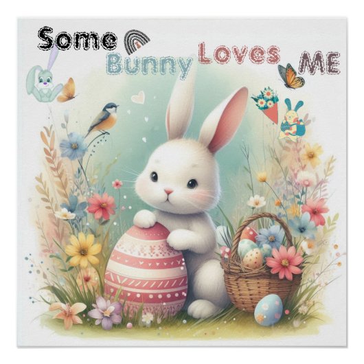 いくつかのバニー私を愛するフローライースターエッグバスケットかわいい ポスター (正面)