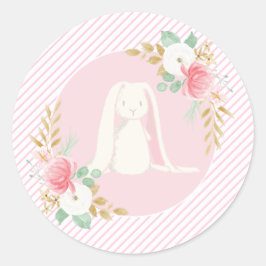 いくつかのバニー誕生日のシールフローラとピンク ラウンドシール