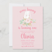 いくつかのバニー誕生日招待状フローラとピンク 招待状 (正面)
