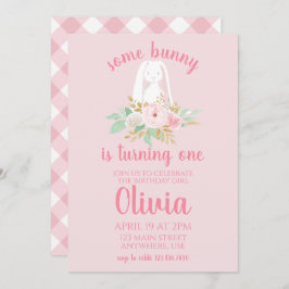 いくつかのバニー誕生日招待状フローラとピンク 招待状