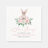 いくつかのバニー赤面ピンクフローラガールズファースト誕生日 スタンダードカクテルナプキン (正面)