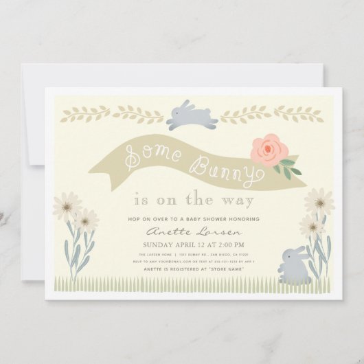 いくつかのバニー黄男女兼用色の赤ちゃんシャワー 招待状 (正面)