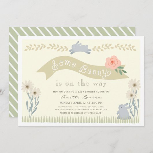 いくつかのバニー黄男女兼用色の赤ちゃんシャワー 招待状 (正面/裏面)