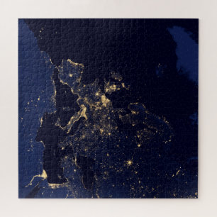 いくつかのヨーロッパおよび北欧の都市の都市の照明。 ジグソーパズル