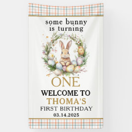いくつかの復活祭バニーが1日の誕生日を回している 横断幕