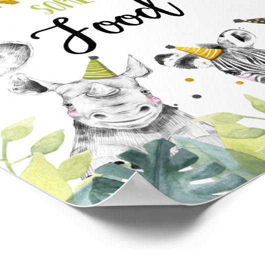 いくつかの楽しむ食品サファリパーティー動物の誕生日標識 ポスター (角)