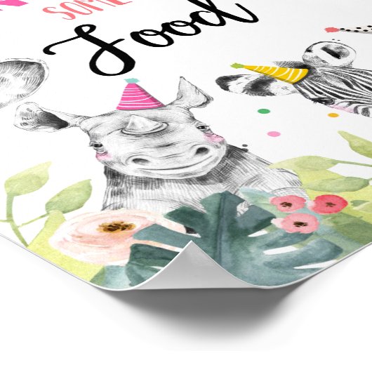 いくつかの楽しむ食品サファリパーティー動物の誕生日標識 ポスター (角)