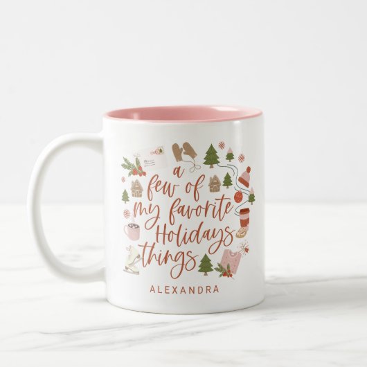 いくつかの私の休日のお気に入りの物事イラストレーション ツートーンマグカップ (左)