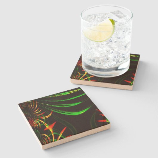 いくつかの葉草の花びら、花の色 ストーンコースター (横)