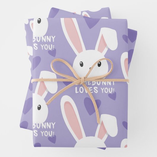 いくつかのbunny愛あなた可愛いハート紫バレンタイン ラッピングペーパーシート (インサイチュ)