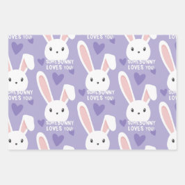 いくつかのbunny愛あなた可愛いハート紫バレンタイン ラッピングペーパーシート