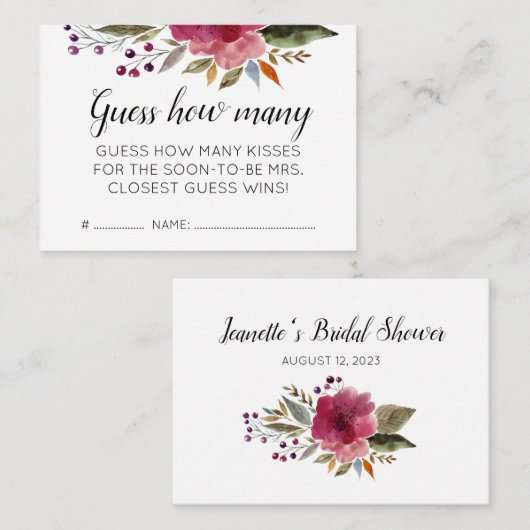 いくつのキス花ブライダルシャワーゲーム エンクロージャーカード (正面/裏面)