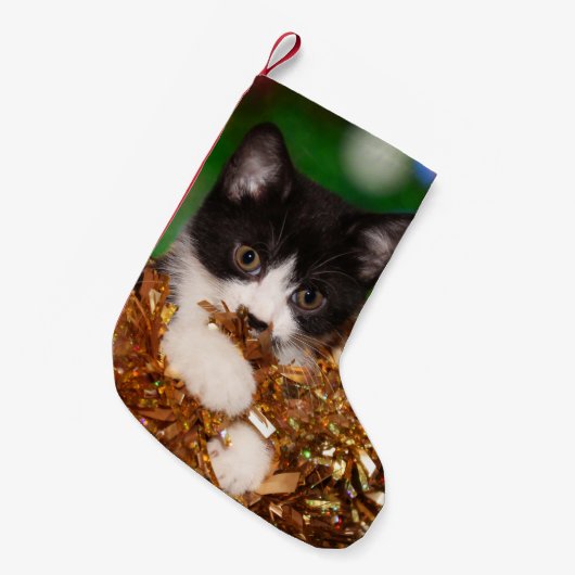 いけないタキシードの子猫のクリスマス スモールクリスマスストッキング (正面 (吊り時))