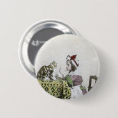 いけない子猫を持つヴィンテージの茶時間パーティー 缶バッジ (正面&裏面)